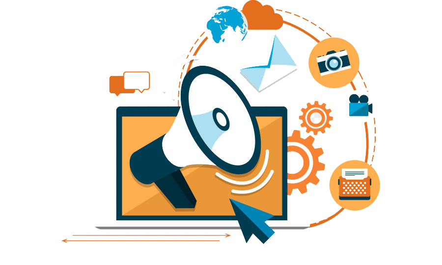 Ilustración de megáfono representando estrategia de marketing digital.